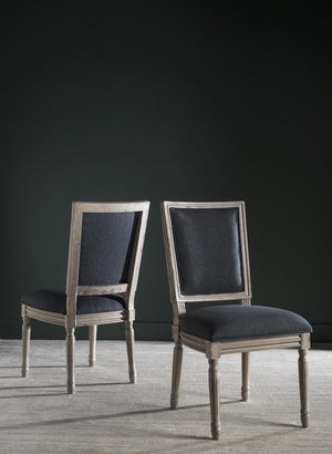 Safavieh - Set of 2 - Buchanan Side Chair 19''H French Brasserie Linen Rect Charcoal Rustic Grey NC Coating Rubberwood Foam FOX6229K-SET2 889048034730