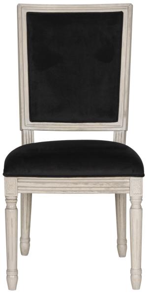 Safavieh - Set of 2 - Buchanan Side Chair 19''H French Brasserie Velvet Rect Nail Heads Black Rustic Grey Rubberwood Foam FOX6229L-SET2 889048034747
