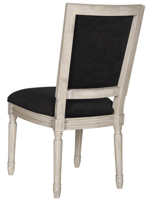 Safavieh - Set of 2 - Buchanan Side Chair 19''H French Brasserie Velvet Rect Nail Heads Black Rustic Grey Rubberwood Foam FOX6229L-SET2 889048034747