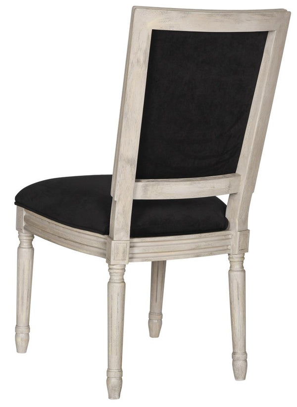 Safavieh - Set of 2 - Buchanan Side Chair 19''H French Brasserie Velvet Rect Nail Heads Black Rustic Grey Rubberwood Foam FOX6229L-SET2 889048034747
