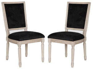 Safavieh - Set of 2 - Buchanan Side Chair 19''H French Brasserie Velvet Rect Nail Heads Black Rustic Grey Rubberwood Foam FOX6229L-SET2 889048034747