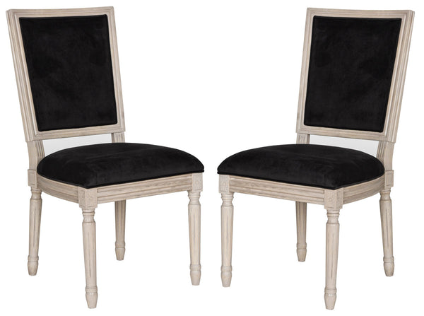 Safavieh - Set of 2 - Buchanan Side Chair 19''H French Brasserie Velvet Rect Nail Heads Black Rustic Grey Rubberwood Foam FOX6229L-SET2 889048034747