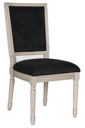 Safavieh - Set of 2 - Buchanan Side Chair 19''H French Brasserie Velvet Rect Nail Heads Black Rustic Grey Rubberwood Foam FOX6229L-SET2 889048034747