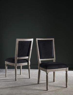 Safavieh - Set of 2 - Buchanan Side Chair 19''H French Brasserie Velvet Rect Nail Heads Black Rustic Grey Rubberwood Foam FOX6229L-SET2 889048034747
