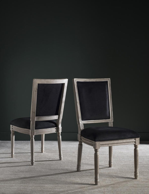 Safavieh - Set of 2 - Buchanan Side Chair 19''H French Brasserie Velvet Rect Nail Heads Black Rustic Grey Rubberwood Foam FOX6229L-SET2 889048034747