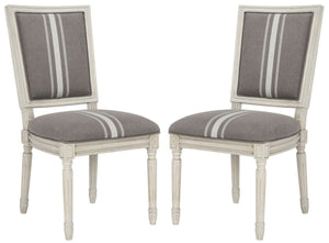 Safavieh - Set of 2 - Buchanan Side Chair 19''H French Brasserie Linen Rect Grey Beige Rustic NC Coating Rubberwood Foam FOX6229M-SET2 889048260092