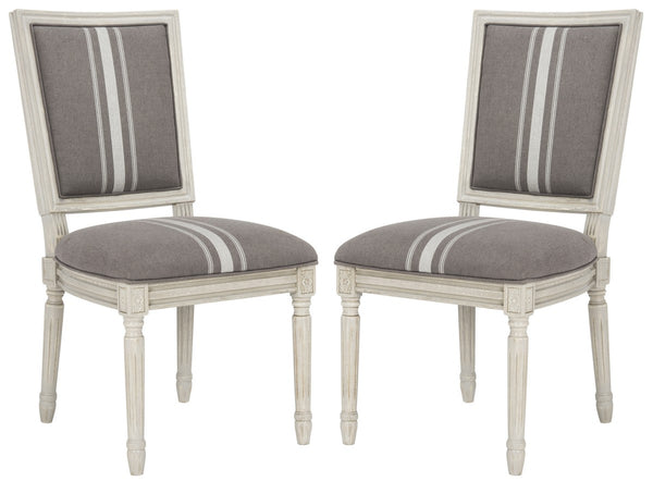 Safavieh - Set of 2 - Buchanan Side Chair 19''H French Brasserie Linen Rect Grey Beige Rustic NC Coating Rubberwood Foam FOX6229M-SET2 889048260092