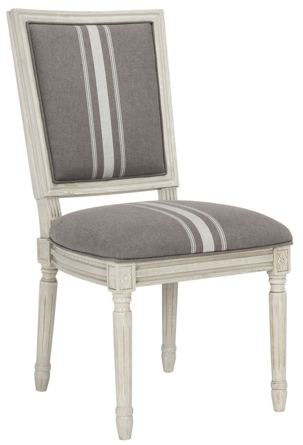 Safavieh - Set of 2 - Buchanan Side Chair 19''H French Brasserie Linen Rect Grey Beige Rustic NC Coating Rubberwood Foam FOX6229M-SET2 889048260092