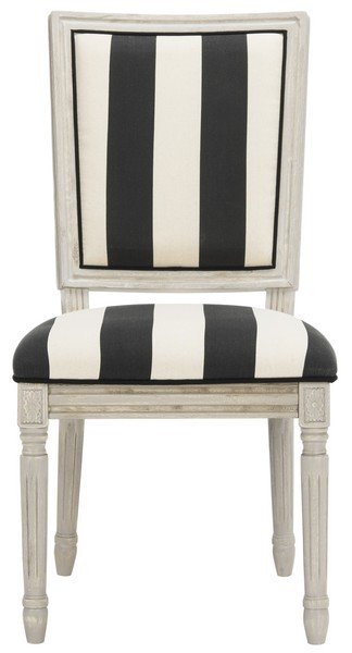 Safavieh - Set of 2 - Buchanan Side Chair 19''H French Brasserie Striped Linen Rect Black Ivory Rustic Grey Rubberwood Foam FOX6229N-SET2 889048260115