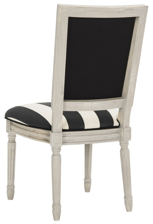 Safavieh - Set of 2 - Buchanan Side Chair 19''H French Brasserie Striped Linen Rect Black Ivory Rustic Grey Rubberwood Foam FOX6229N-SET2 889048260115