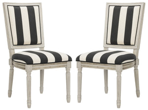 Safavieh - Set of 2 - Buchanan Side Chair 19''H French Brasserie Striped Linen Rect Black Ivory Rustic Grey Rubberwood Foam FOX6229N-SET2 889048260115