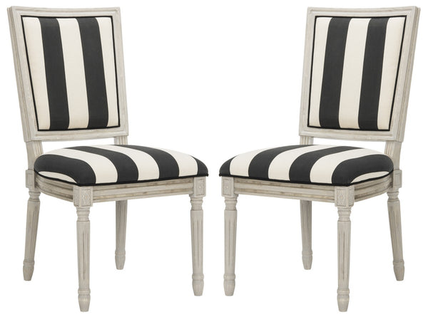 Safavieh - Set of 2 - Buchanan Side Chair 19''H French Brasserie Striped Linen Rect Black Ivory Rustic Grey Rubberwood Foam FOX6229N-SET2 889048260115