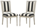 Safavieh - Set of 2 - Buchanan Side Chair 19''H French Brasserie Striped Linen Rect Black Ivory Rustic Grey Rubberwood Foam FOX6229N-SET2 889048260115