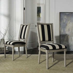 Safavieh - Set of 2 - Buchanan Side Chair 19''H French Brasserie Striped Linen Rect Black Ivory Rustic Grey Rubberwood Foam FOX6229N-SET2 889048260115