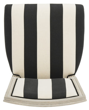 Safavieh - Set of 2 - Buchanan Side Chair 19''H French Brasserie Striped Linen Rect Black Ivory Rustic Grey Rubberwood Foam FOX6229N-SET2 889048260115