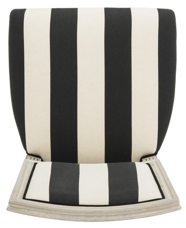 Safavieh - Set of 2 - Buchanan Side Chair 19''H French Brasserie Striped Linen Rect Black Ivory Rustic Grey Rubberwood Foam FOX6229N-SET2 889048260115