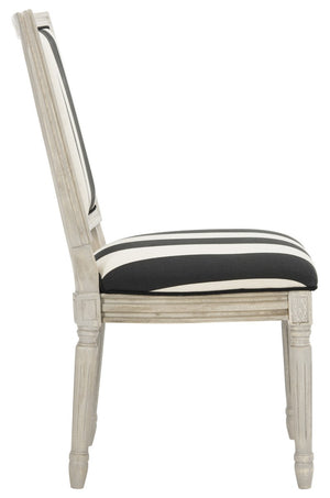 Safavieh - Set of 2 - Buchanan Side Chair 19''H French Brasserie Striped Linen Rect Black Ivory Rustic Grey Rubberwood Foam FOX6229N-SET2 889048260115