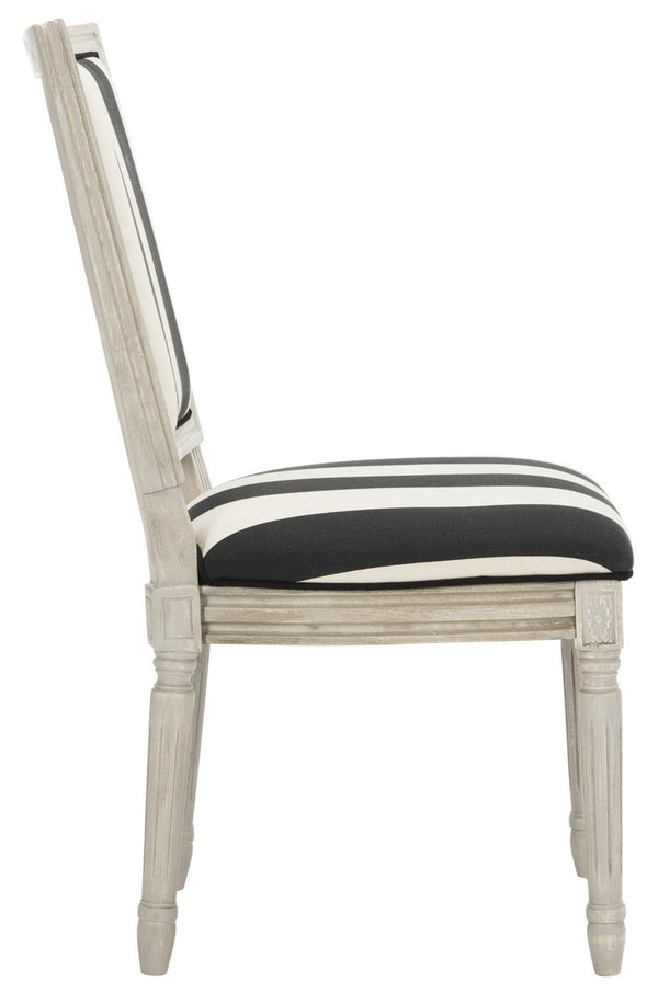 Safavieh - Set of 2 - Buchanan Side Chair 19''H French Brasserie Striped Linen Rect Black Ivory Rustic Grey Rubberwood Foam FOX6229N-SET2 889048260115