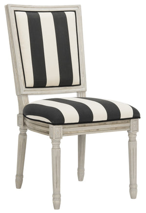 Safavieh - Set of 2 - Buchanan Side Chair 19''H French Brasserie Striped Linen Rect Black Ivory Rustic Grey Rubberwood Foam FOX6229N-SET2 889048260115