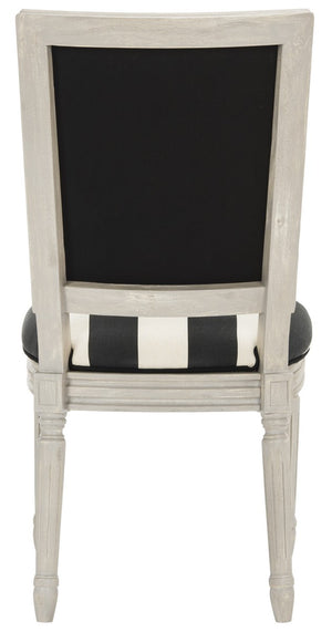Safavieh - Set of 2 - Buchanan Side Chair 19''H French Brasserie Striped Linen Rect Black Ivory Rustic Grey Rubberwood Foam FOX6229N-SET2 889048260115