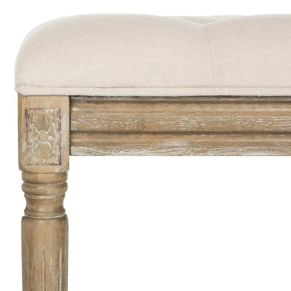 Safavieh Rocha Bench 19''H French Brasserie Tufted Traditional Rustic Beige Oak NC Coating Rubberwood Foam Linen FOX6231A 889048067462