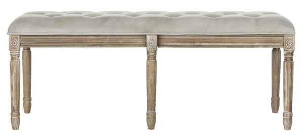 Safavieh Rocha Bench 19''H French Brasserie Tufted Traditional Rustic Grey Oak NC Coating Rubberwood Foam Velvet FOX6231B 889048067479