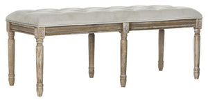 Safavieh Rocha Bench 19''H French Brasserie Tufted Traditional Rustic Grey Oak NC Coating Rubberwood Foam Velvet FOX6231B 889048067479