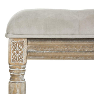 Safavieh Rocha Bench 19''H French Brasserie Tufted Traditional Rustic Grey Oak NC Coating Rubberwood Foam Velvet FOX6231B 889048067479