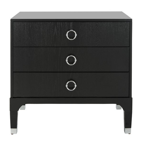 Safavieh Lorna Night Stand 3 Drawer Contemporary Black Wood Veneer MDF FOX6232A 889048299023