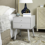 Safavieh Lyla Nightstand Mid Century Retro Cap Grey Silver NC Coating Rubberwood MDF Iron FOX6234C 889048092662