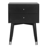 Safavieh Lyla Nightstand Mid Century Retro Cap Black Silver NC Coating Rubberwood MDF Iron FOX6234D 889048092679