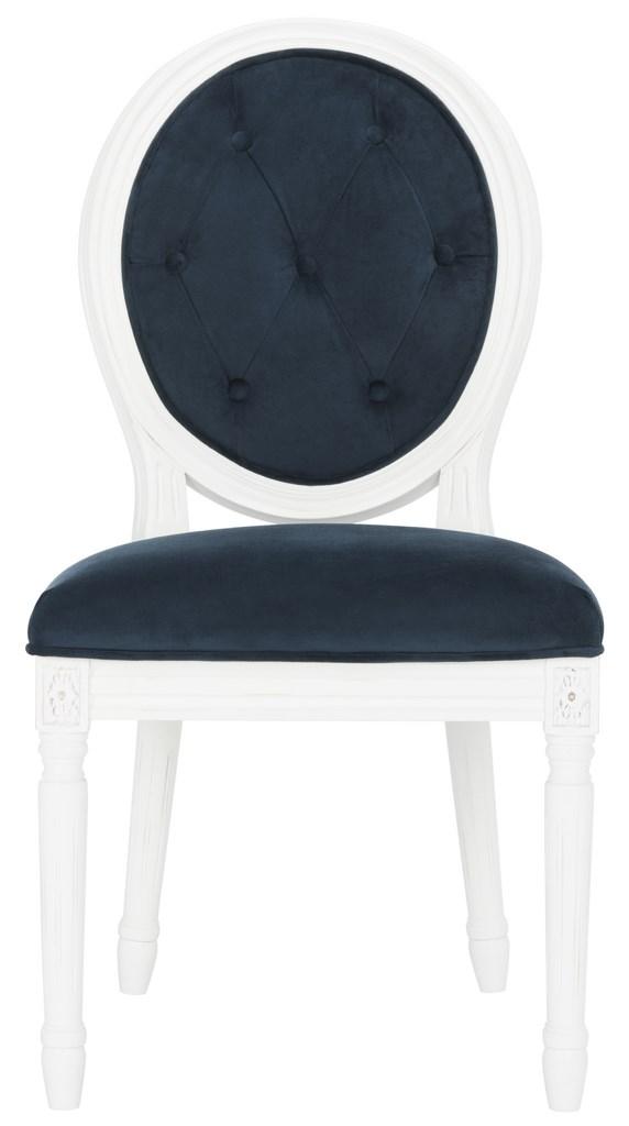 Safavieh - Set of 2 - Holloway Side Chair Tufted Oval Navy White NC Coating Rubberwood Foam Velvet FOX6235A-SET2 889048286894