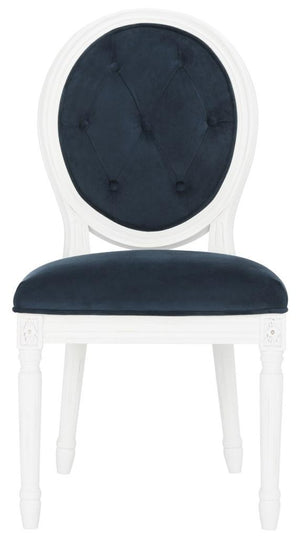 Safavieh - Set of 2 - Holloway Side Chair Tufted Oval Navy White NC Coating Rubberwood Foam Velvet FOX6235A-SET2 889048286894