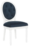 Safavieh - Set of 2 - Holloway Side Chair Tufted Oval Navy White NC Coating Rubberwood Foam Velvet FOX6235A-SET2 889048286894