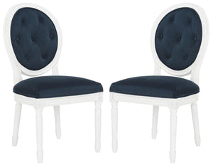 Safavieh - Set of 2 - Holloway Side Chair Tufted Oval Navy White NC Coating Rubberwood Foam Velvet FOX6235A-SET2 889048286894