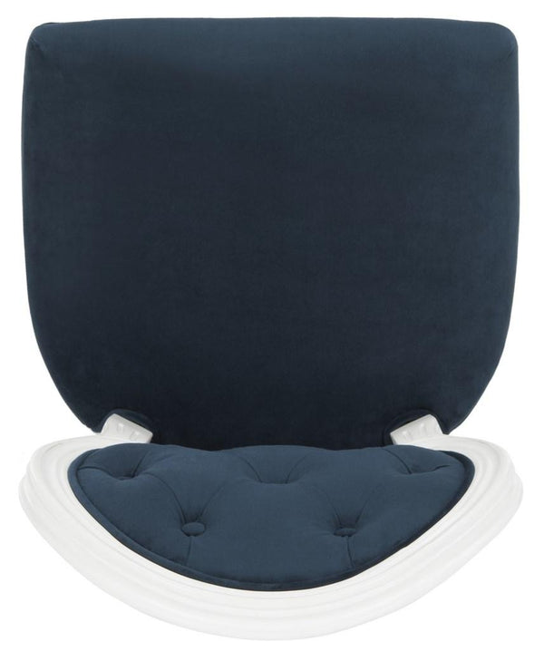 Safavieh - Set of 2 - Holloway Side Chair Tufted Oval Navy White NC Coating Rubberwood Foam Velvet FOX6235A-SET2 889048286894