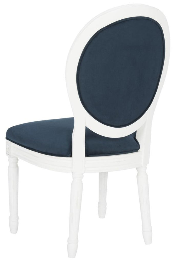 Safavieh - Set of 2 - Holloway Side Chair Tufted Oval Navy White NC Coating Rubberwood Foam Velvet FOX6235A-SET2 889048286894