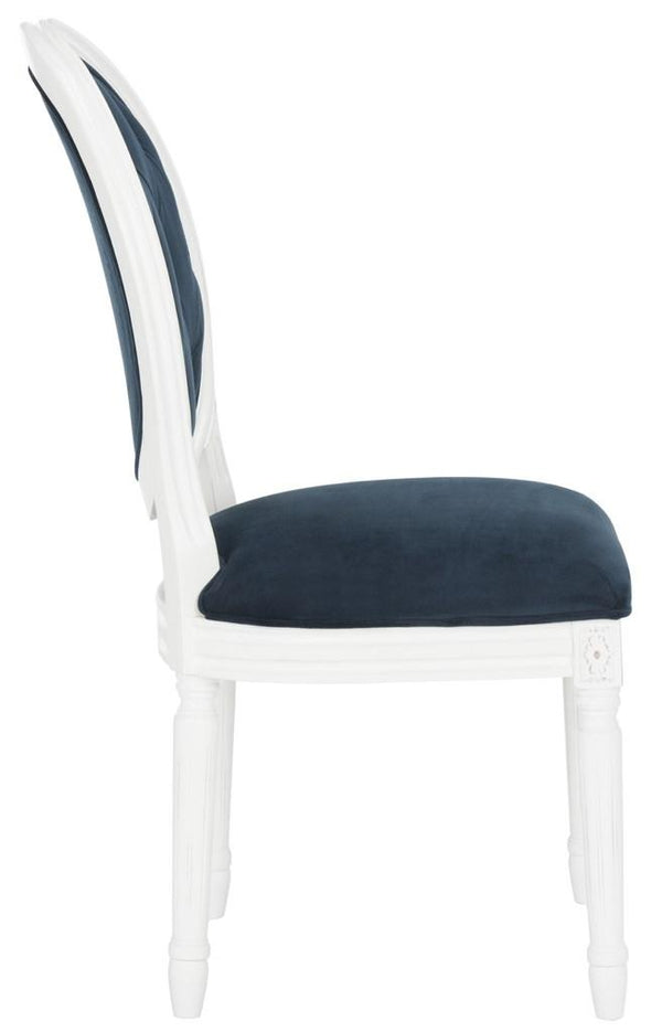 Safavieh - Set of 2 - Holloway Side Chair Tufted Oval Navy White NC Coating Rubberwood Foam Velvet FOX6235A-SET2 889048286894