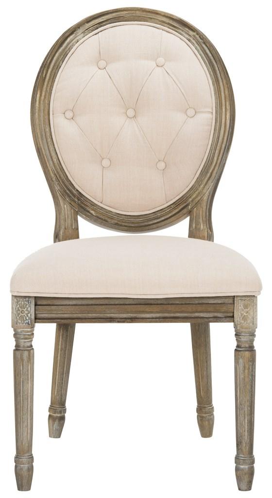 Safavieh - Set of 2 - Holloway Side Chair Tufted Oval Beige Rustic Oak NC Coating Rubberwood Foam Linen FOX6235B-SET2 889048237421