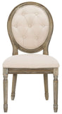 Safavieh - Set of 2 - Holloway Side Chair Tufted Oval Beige Rustic Oak NC Coating Rubberwood Foam Linen FOX6235B-SET2 889048237421