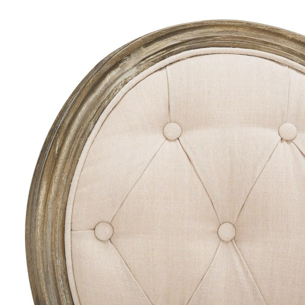 Safavieh - Set of 2 - Holloway Side Chair Tufted Oval Beige Rustic Oak NC Coating Rubberwood Foam Linen FOX6235B-SET2 889048237421