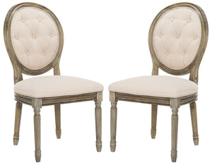 Safavieh - Set of 2 - Holloway Side Chair Tufted Oval Beige Rustic Oak NC Coating Rubberwood Foam Linen FOX6235B-SET2 889048237421
