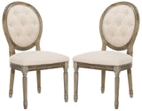 Safavieh - Set of 2 - Holloway Side Chair Tufted Oval Beige Rustic Oak NC Coating Rubberwood Foam Linen FOX6235B-SET2 889048237421