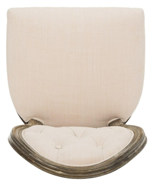 Safavieh - Set of 2 - Holloway Side Chair Tufted Oval Beige Rustic Oak NC Coating Rubberwood Foam Linen FOX6235B-SET2 889048237421