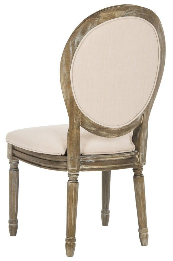 Safavieh - Set of 2 - Holloway Side Chair Tufted Oval Beige Rustic Oak NC Coating Rubberwood Foam Linen FOX6235B-SET2 889048237421