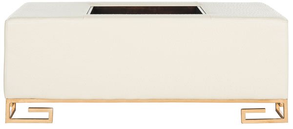 Safavieh Julian Ottoman Faux Ostrich Tray Cream Espresso NC Coating Plywood MDF Foam Nickel PU FOX6243A 889048096967
