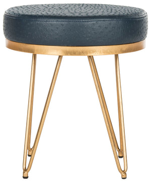 Safavieh Jenine Bench Faux Ostrich Round Navy Plywood Foam Nickel PU FOX6249B 889048120389
