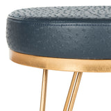 Safavieh Jenine Bench Faux Ostrich Round Navy Plywood Foam Nickel PU FOX6249B 889048120389