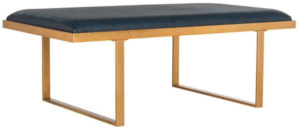 Safavieh Millie Bench Coffee Table Loft Navy Gold Wood MDF Foam Iron PU FOX6251B 889048146914