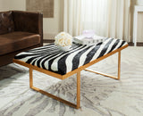 Safavieh Millie Bench Coffee Table Loft Zebra Gold Wood MDF Foam Iron Cowhide FOX6251C 889048146921